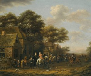 Village Scene With Numerous Figures, Horses And Chickens by Barent Gael Oil Painting