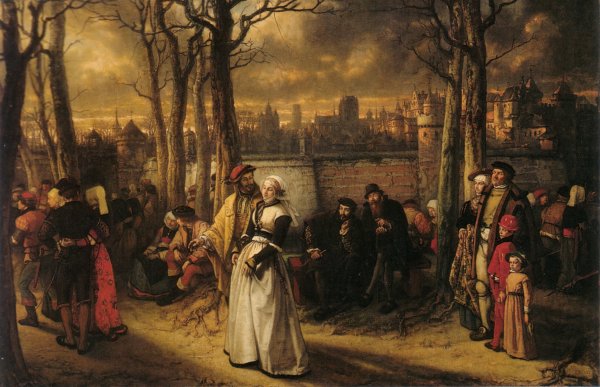 Main Product Photo of Promenade Hors les Murs Painting by Baron Jan August Hendrik Leys
