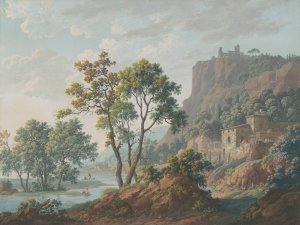 River Landscape with Castles and Fishermen by Baron Louis-Albert-Guillain Bacler D'Albe Oil Painting