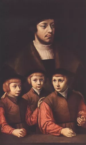 Portrait of a Man with Three Sons by Barthel Bruyn - Oil Painting Reproduction