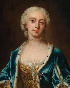 Portrait of Augusta, Princess Of Wales, Wearing Pearls And An Ermine Lined Blue Cloak by Barthelemy Du Pan Oil Painting