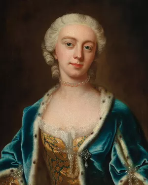 Portrait of Augusta, Princess Of Wales, Wearing Pearls And An Ermine Lined Blue Cloak by Barthelemy Du Pan Oil Painting
