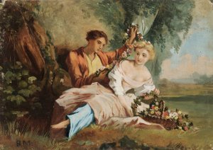Galant Lovers' Tryst 'Rinaldo and Armida' by Barthelemy Menn Oil Painting