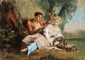 Galant Lovers'Tryst 'rinaldo And Armida' by Barthelemy Menn Oil Painting