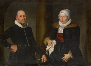 Double Portrait of Lienhard Lutzelmann and his Wife Margreth Wohnlich by Bartholomaus Sarburgh Oil Painting