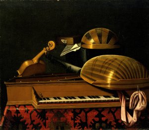 Still Life with Musical Instruments and Books by Bartholomeo Bettera Oil Painting