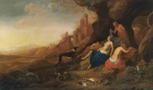 Diana And Her Nymphs Resting After A Hunt With Two Satyrs Spying On Them by Bartholomeus Breenbergh Oil Painting