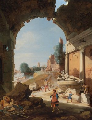 Figures Among Ruins By The Tiber by Bartholomeus Breenbergh Oil Painting
