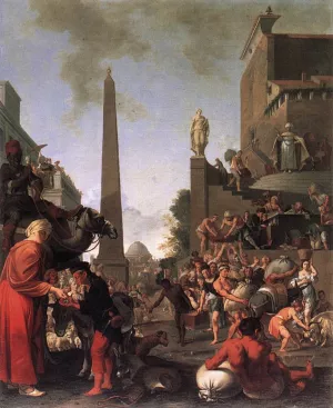 Joseph Selling Wheat to the People painting by Bartholomeus Breenbergh