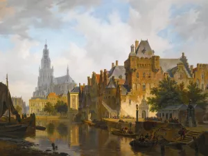 A Capriccio View Of The Hofvijver, The Hague by Bartholomeus Johannes Van Hove Oil Painting