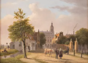 View of a Dutch town by Bartholomeus Johannes Van Hove Oil Painting