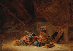 A tavern interior with brawling peasants by Bartholomeus Molenaer Oil Painting