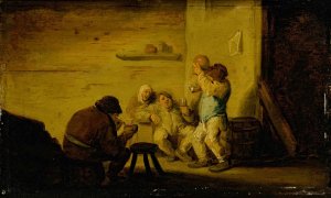 Peasants drinking and smoking in a tavern by Bartholomeus Molenaer Oil Painting
