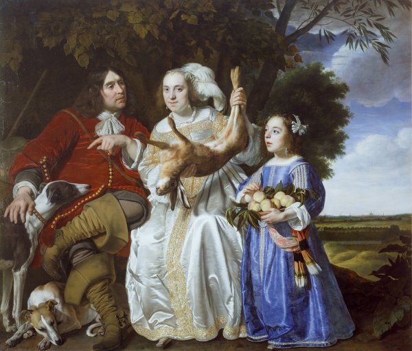 Main Product Photo of Jochem van Aras with his Wife and Daughter  Painting by Bartholomeus Van Der Helst