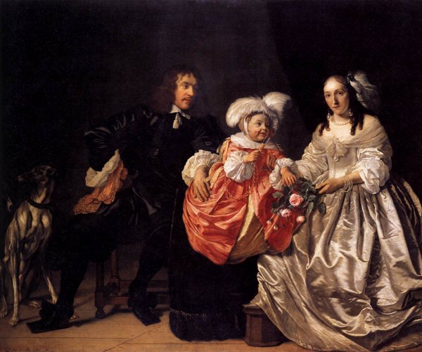 Main Product Photo of Pieter Lucaszn van de Venne with Anna de Carpentier and Child Painting by Bartholomeus Van Der Helst