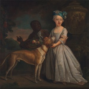 A Young Girl with a Dog and a Page by Bartholomew Dandridge Oil Painting