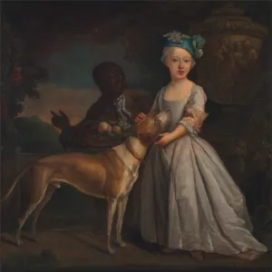 A Young Girl with a Dog and a Page by Bartholomew Dandridge Oil Painting