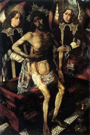 Christ at the Tomb Supported by Two Angels by Bartolome Bermejo - Oil Painting Reproduction