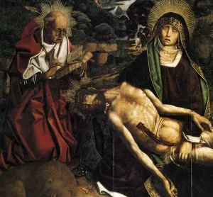 Pieta of Canon Luis Despla Detail painting by Bartolome Bermejo