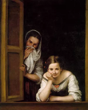 A Girl and Her Duenna Oil painting by Bartolome Esteban Murillo