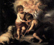 Infant Christ Offering a Drink of Water to St John by Bartolome Esteban Murillo - Hand-Painted Oil Painting Reproduction