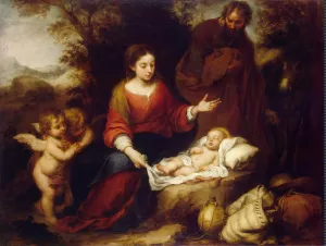 Rest on the Flight Into Egypt Oil Painting by Bartolome Esteban Murillo - Bestsellers