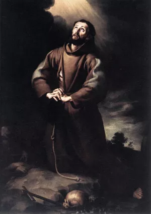 St Francis of Assisi at Prayer by Bartolome Esteban Murillo Oil Painting