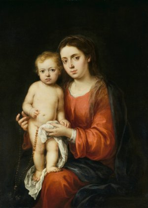 The Virgin and Child with a Rosary by Bartolome Esteban Murillo Oil Painting