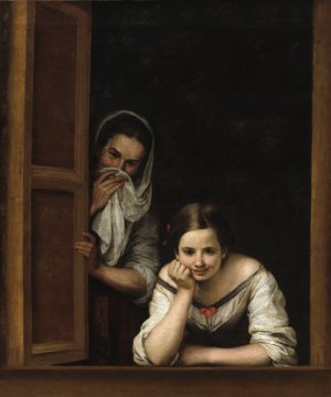 Two Women at a Window by Bartolome Esteban Murillo Oil Painting