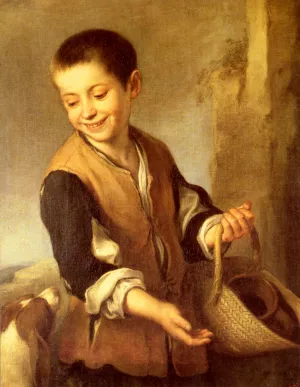 Urchin with a Dog and Basket by Bartolome Esteban Murillo - Oil Painting Reproduction