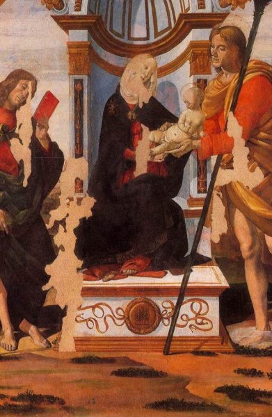 Main Product Photo of Madonna and Child with Sts James and Christopher Painting by Bartolomeo Della Gatta