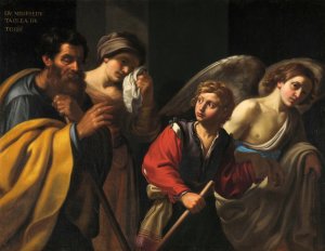Le Depart du jeune Tobie by Bartolomeo Manfredi Oil Painting