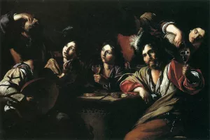 Tavern Scene with a Lute Player by Bartolomeo Manfredi - Oil Painting Reproduction