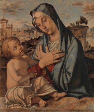 Madonna Adoring the Child by Bartolomeo Montagna Oil Painting
