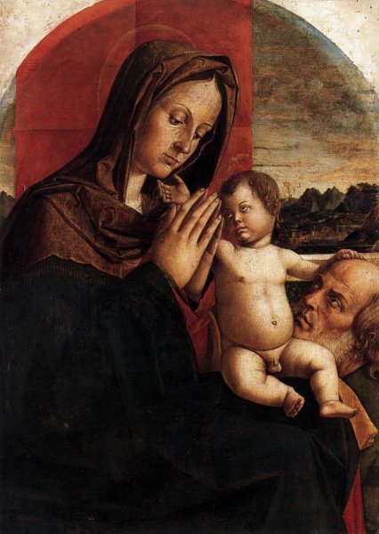 Main Product Photo of Madonna and Child with St Joseph Painting by Bartolomeo Montagna