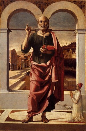St Peter Blessing and Donor Oil painting by Bartolomeo Montagna
