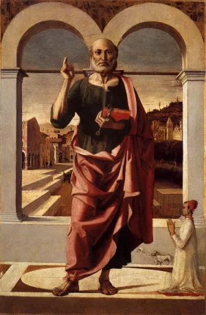 St Peter Blessing and Donor by Bartolomeo Montagna - Oil Painting Reproduction