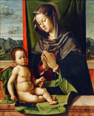 Virgin Adoring the Child by Bartolomeo Montagna Oil Painting