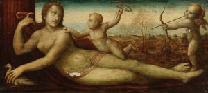 Reclining Venus With Two Amorini by Bartolomeo Neroni Oil Painting