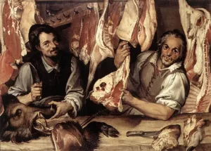 The Butcher's Shop by Bartolomeo Passerotti - Oil Painting Reproduction
