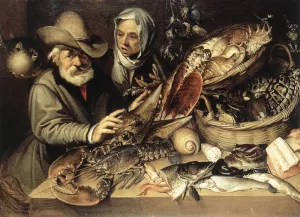 The Fishmonger's Shop by Bartolomeo Passerotti - Oil Painting Reproduction