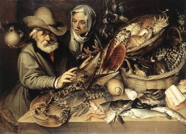 Main Product Photo of The Fishmonger's Shop Painting by Bartolomeo Passerotti