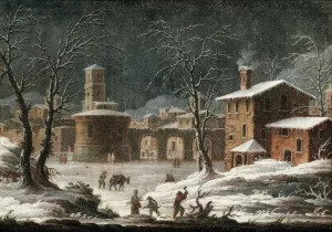 Landscape under snow by Bartolomeo Pedone Oil Painting