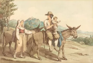 A Peasant Family And Two Donkeys by Bartolomeo Pinelli Oil Painting