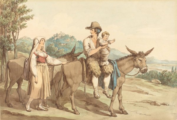 A Peasant Family And Two Donkeys by Bartolomeo Pinelli - Hand-Painted Oil Painting Reproduction