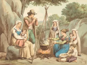 A Peasant Family Cooking Over A Campfire by Bartolomeo Pinelli Oil Painting