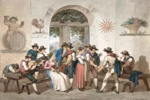 Interior of a Roman Inn by Bartolomeo Pinelli Oil Painting