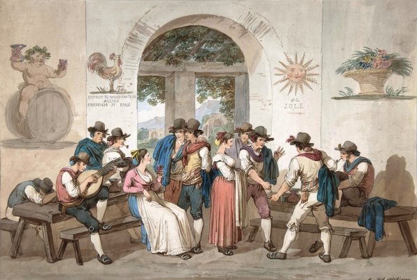 Interior of a Roman Inn  by Bartolomeo Pinelli - Hand-Painted Oil Painting Reproduction