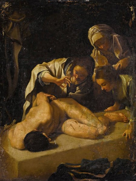 Saint Irene Tending Saint Sebastian by Bartolomeo Schedoni - Hand-Painted Oil Painting Reproduction