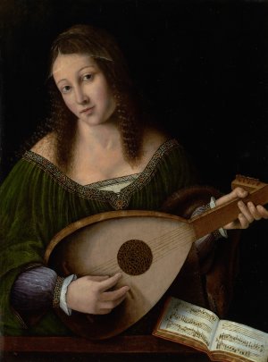 Lady Playing a Lute by Bartolomeo Veneto Oil Painting